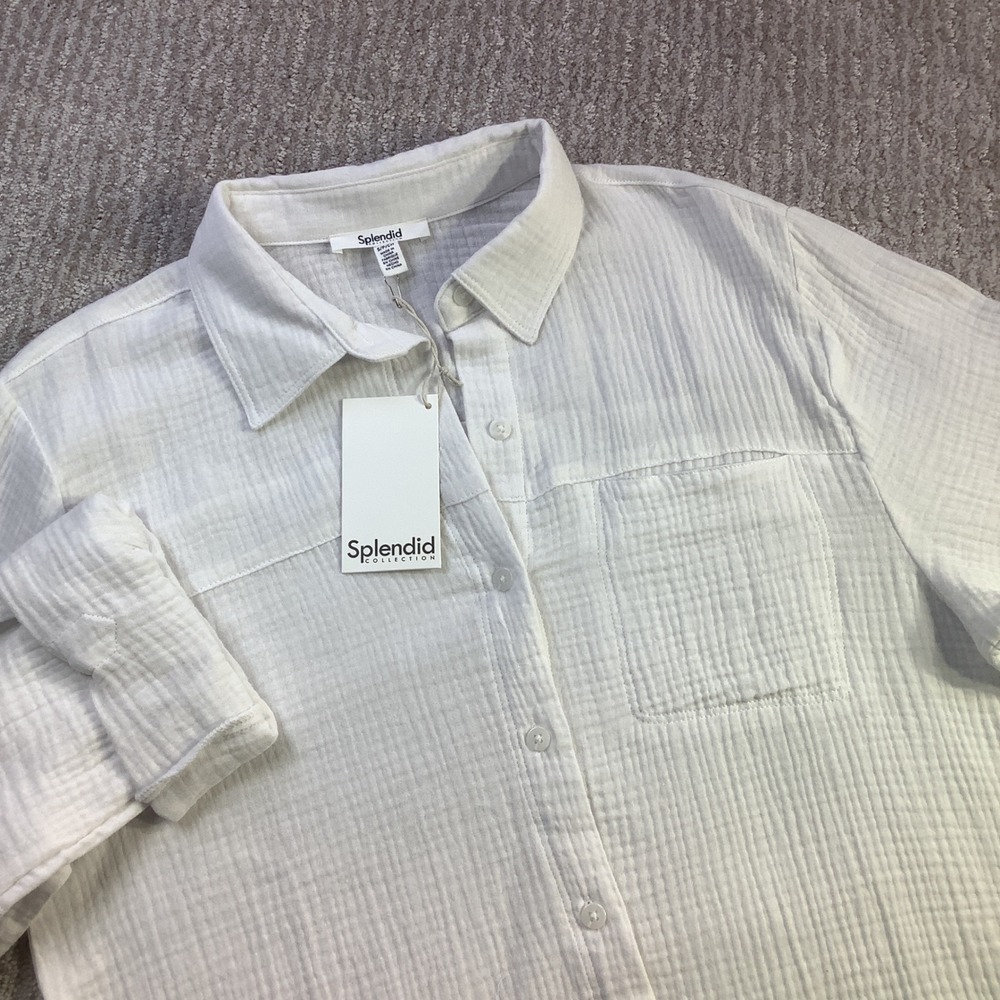 Splendid Collection Womens White Double Gauze Button Down Shirt Size S NWT